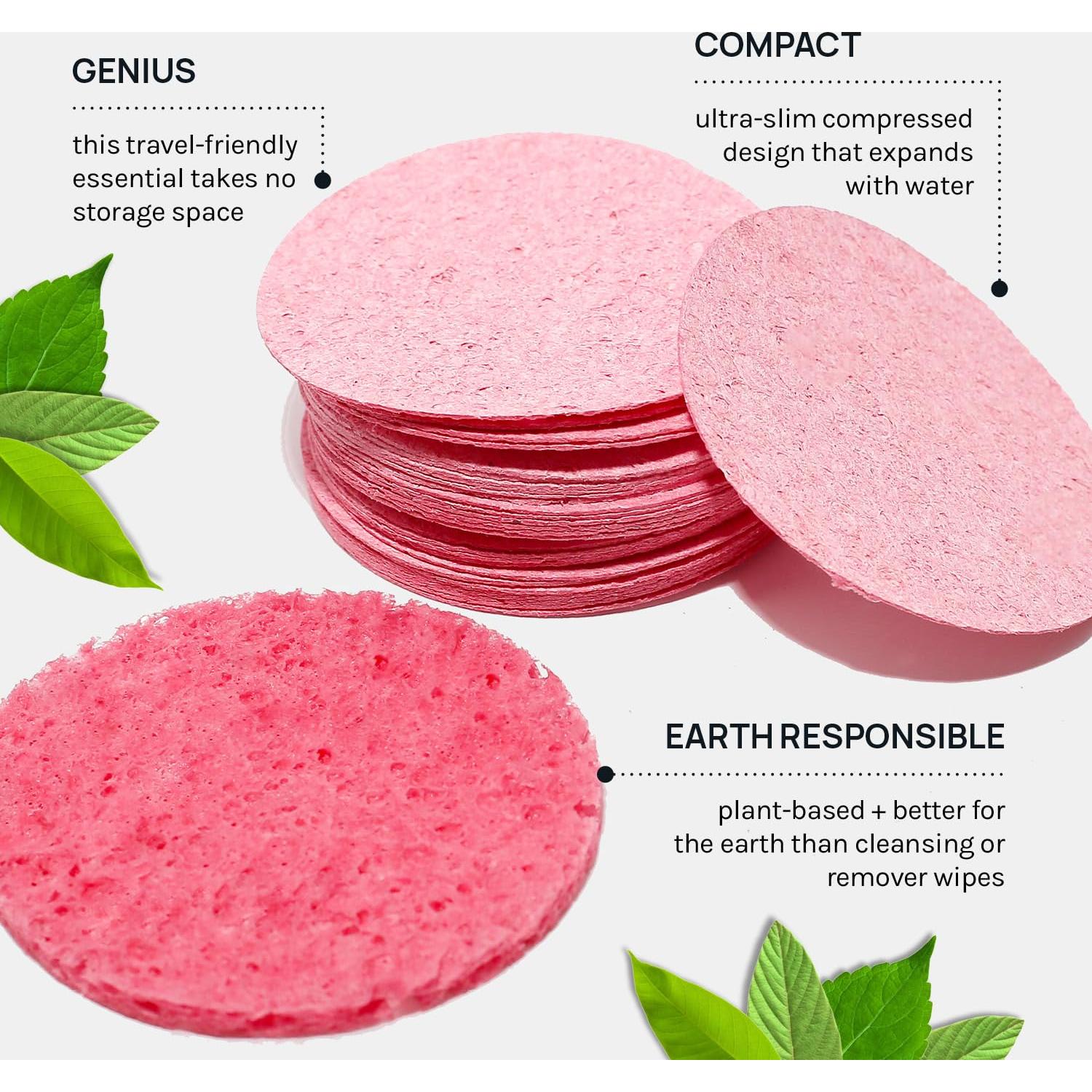 Esponjas Faciales Comprimidas AOA 50 Cuentas Rosa 100% Natural