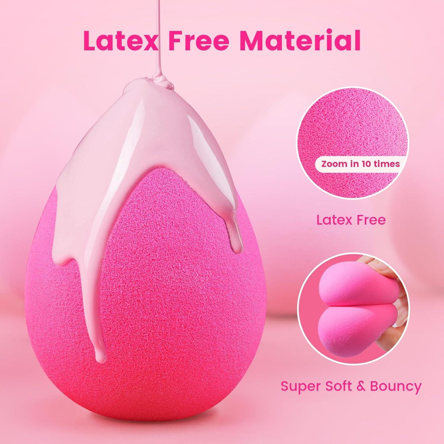 Conjunto de Esponjas de Maquillaje BEAKEY Rosa - Grande, Mini y Estándar