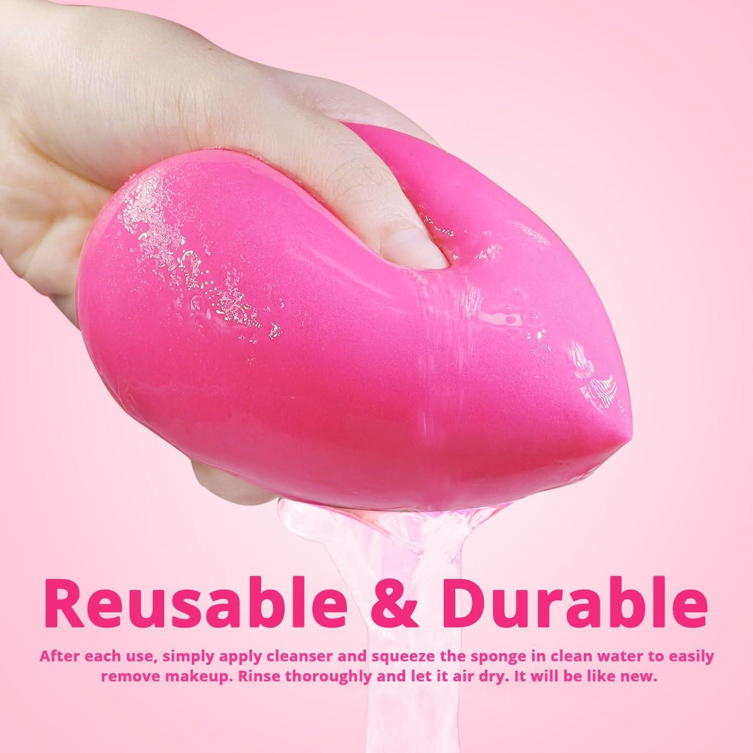 Conjunto de Esponjas de Maquillaje BEAKEY Rosa - Grande, Mini y Estándar