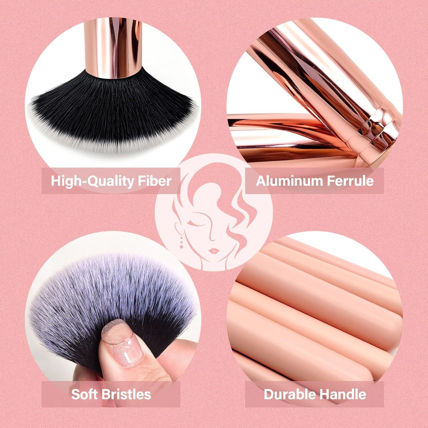Juego de Brochas de Maquillaje Profesional Mlemle 26 Piezas Rosa
