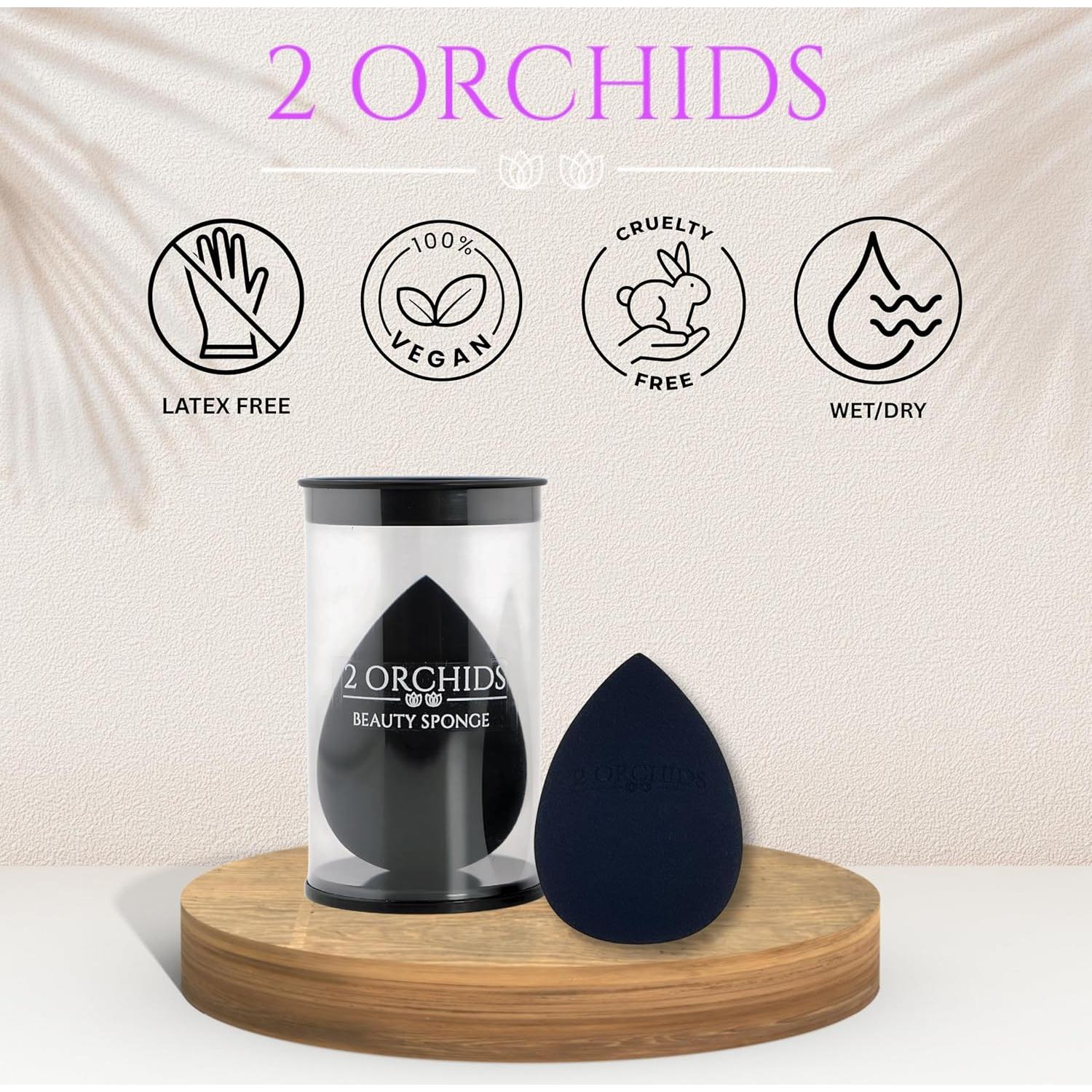 Esponja de Maquillaje 2 ORQUÍDEAS Negra 4.45cm Profesional