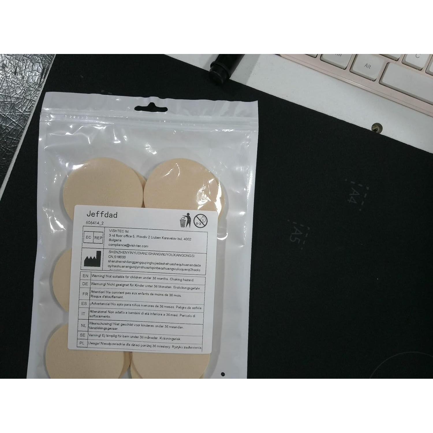 Esponjas de Maquillaje Jeffdad 12 Pcs Redondas Color Piel