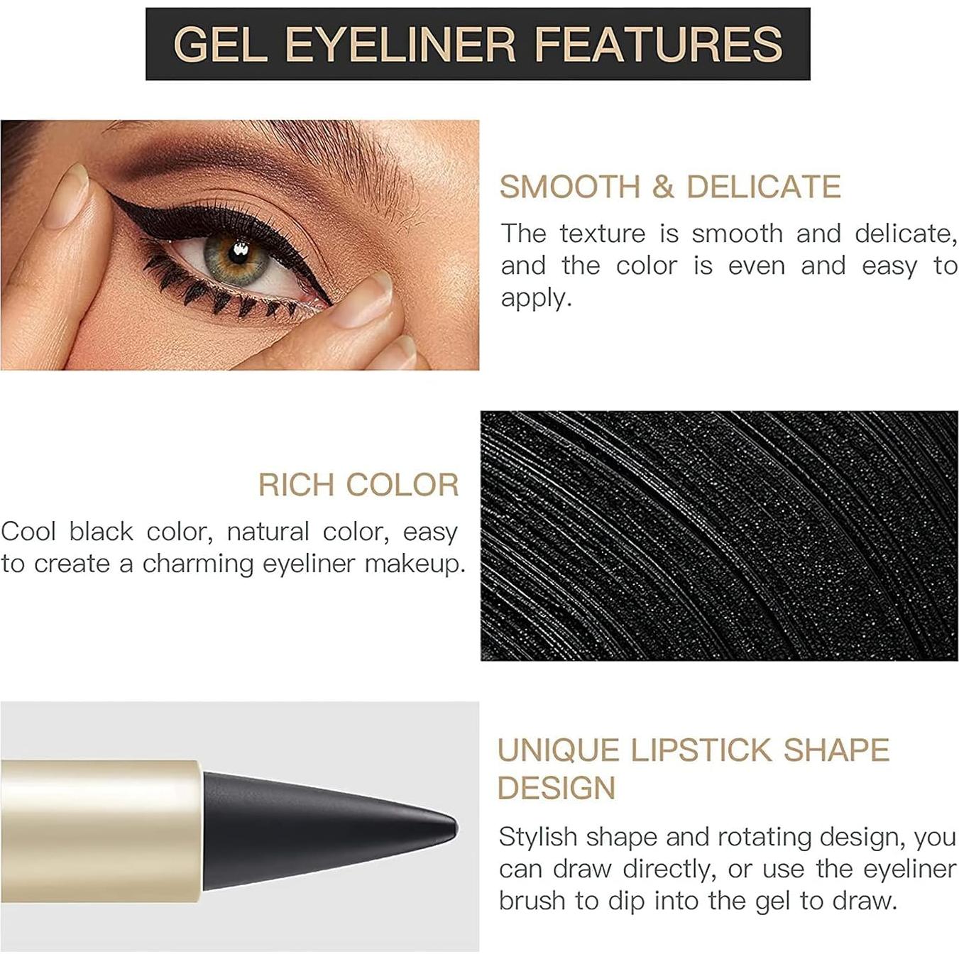 Delineador de Gel Negro BAISEN DIARY a Prueba de Agua 18g