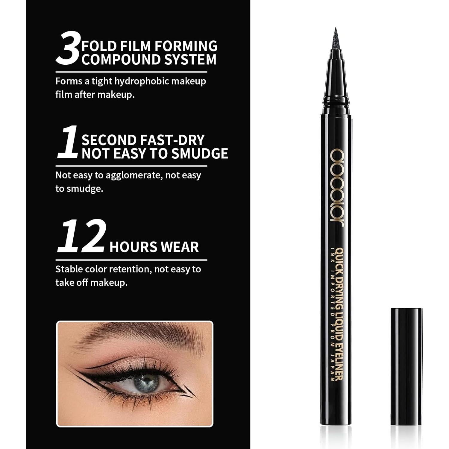 Eyeliner Líquido Impermeable Docolor Negro 1 Cuenta Preciso
