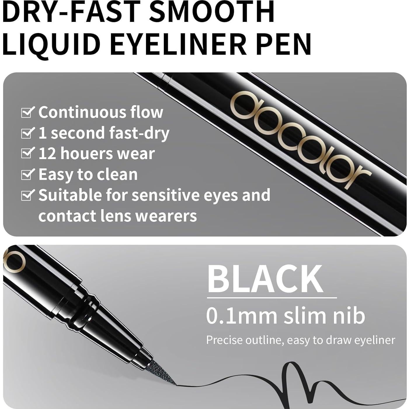 Eyeliner Líquido Impermeable Docolor Negro 1 Cuenta Preciso