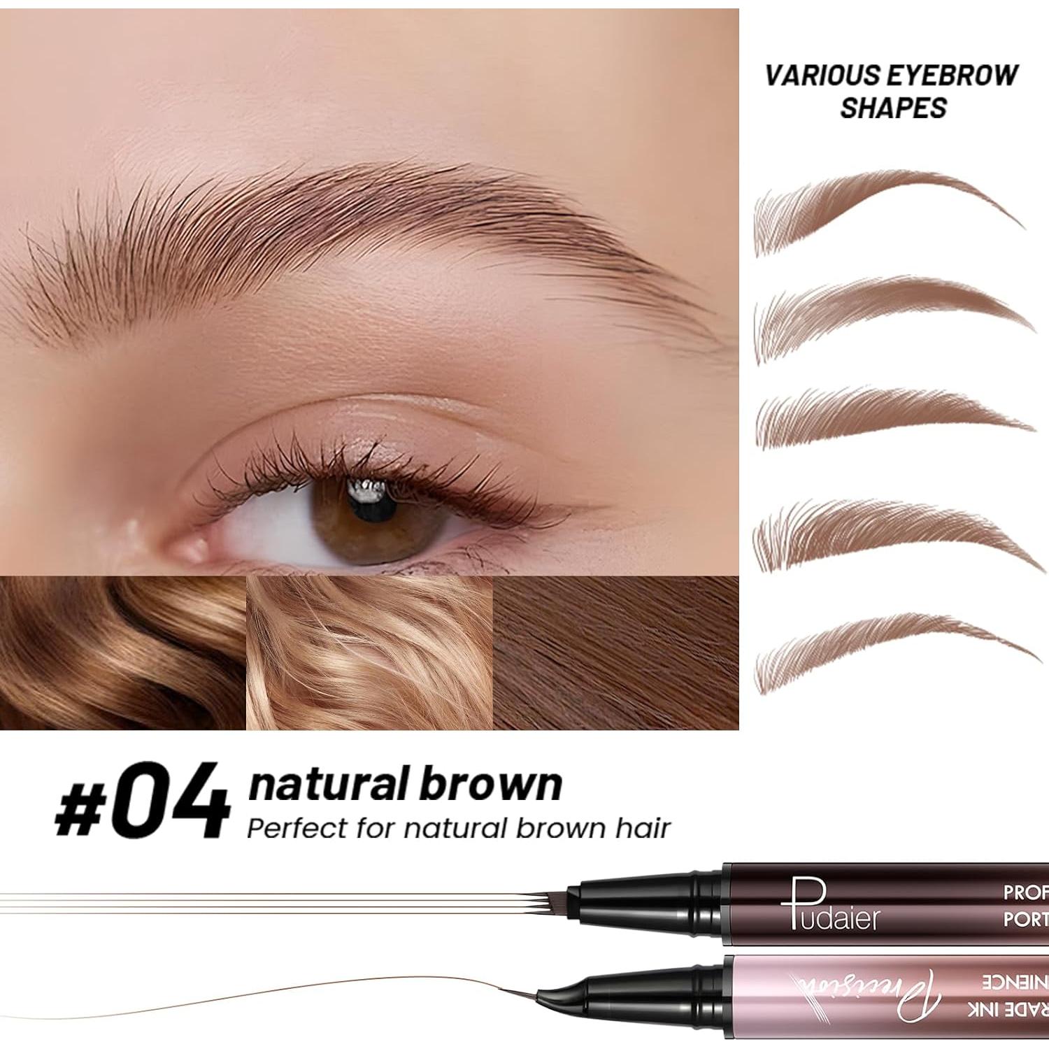 Lápiz de Cejas 2-en-1 Pudaier con Plantillas y Punta Curvada