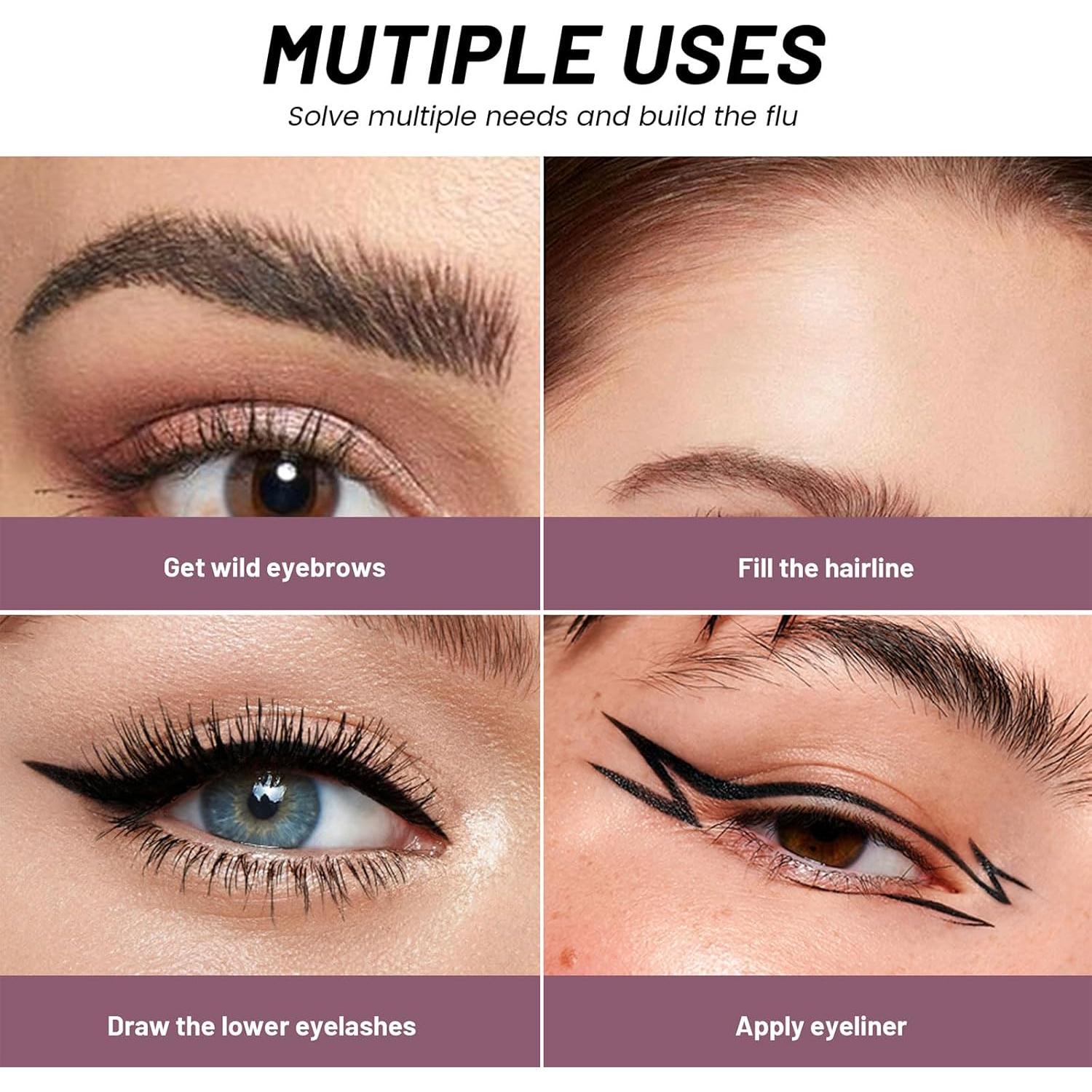 Lápiz de Cejas 2-en-1 Pudaier con Plantillas y Punta Curvada