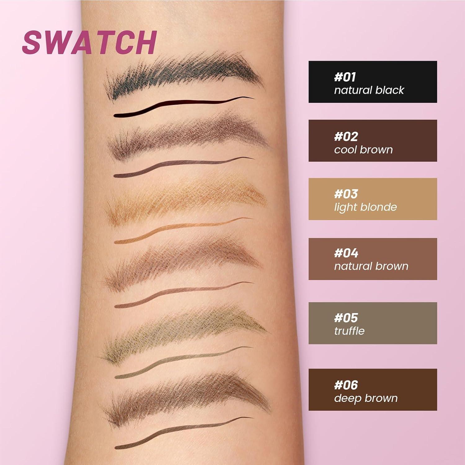 Lápiz de Cejas 2-en-1 Pudaier con Plantillas y Punta Curvada