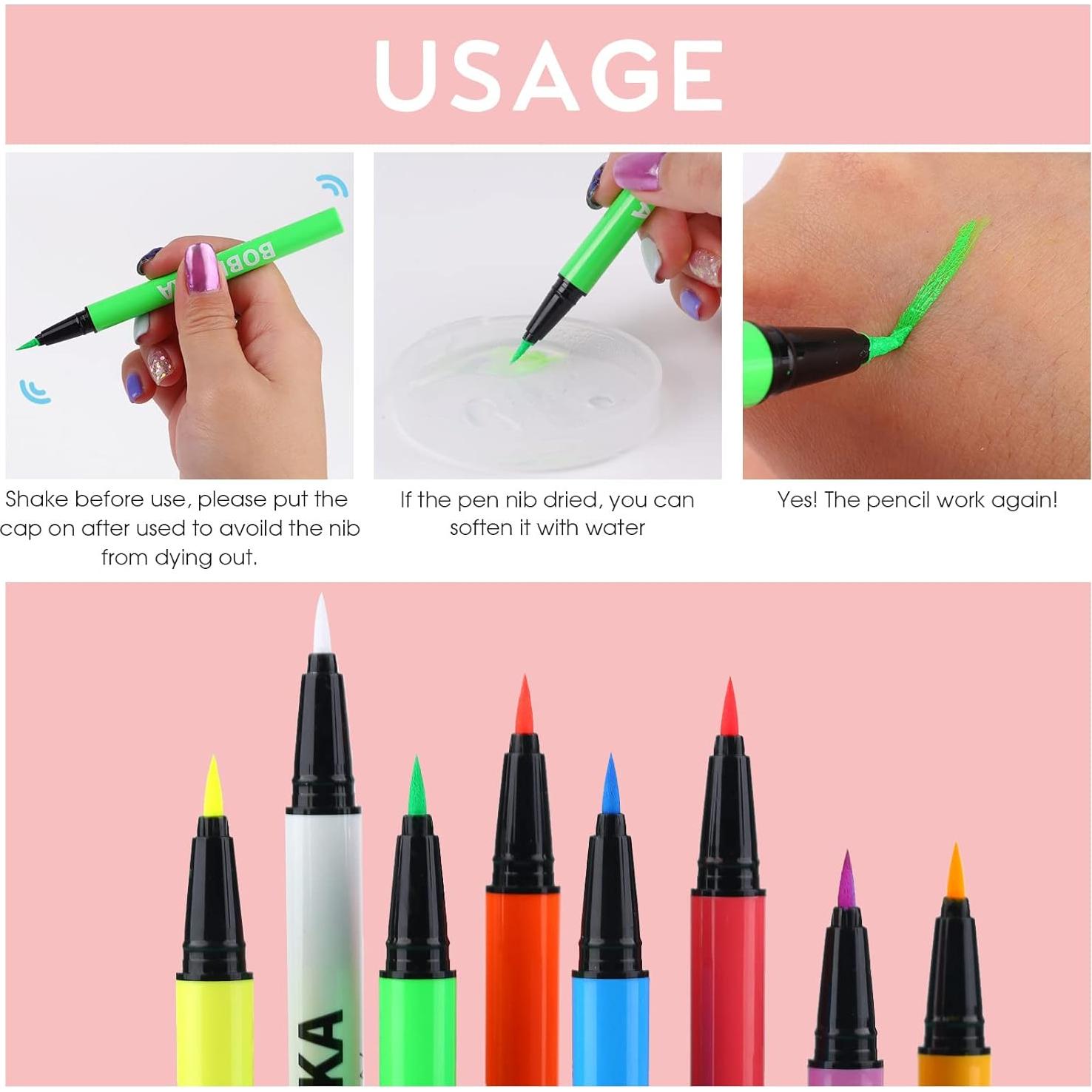 Set de Delineadores Líquidos UV Neón BOBISUKA 8 Colores Mate