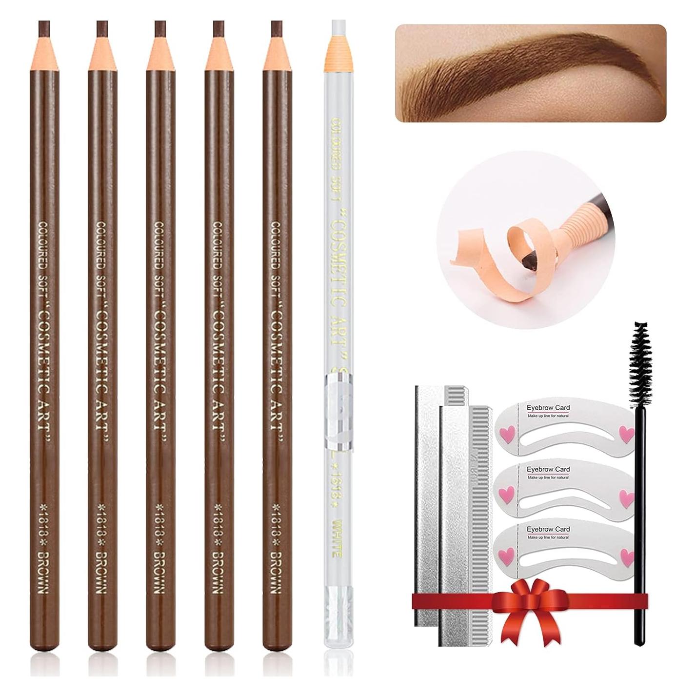 Kit de Lápices de Cejas Impermeables LSxia - 5 Marrón Claro + 1 Blanco