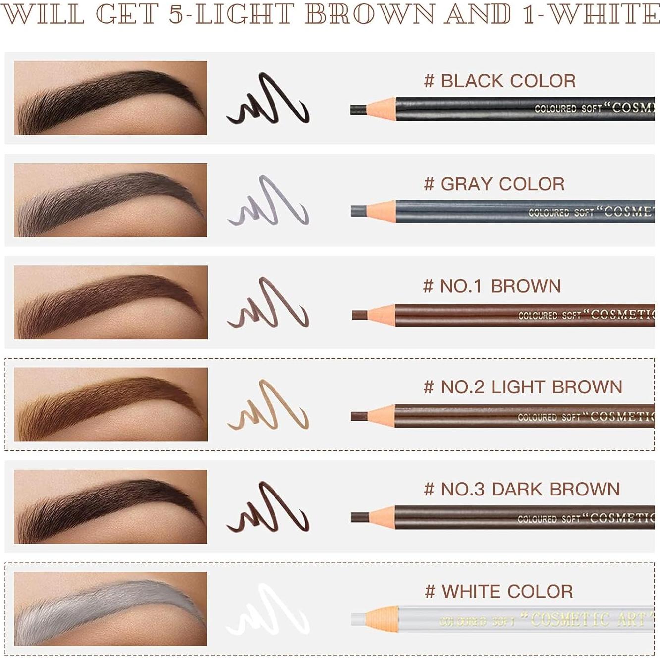 Kit de Lápices de Cejas Impermeables LSxia - 5 Marrón Claro + 1 Blanco