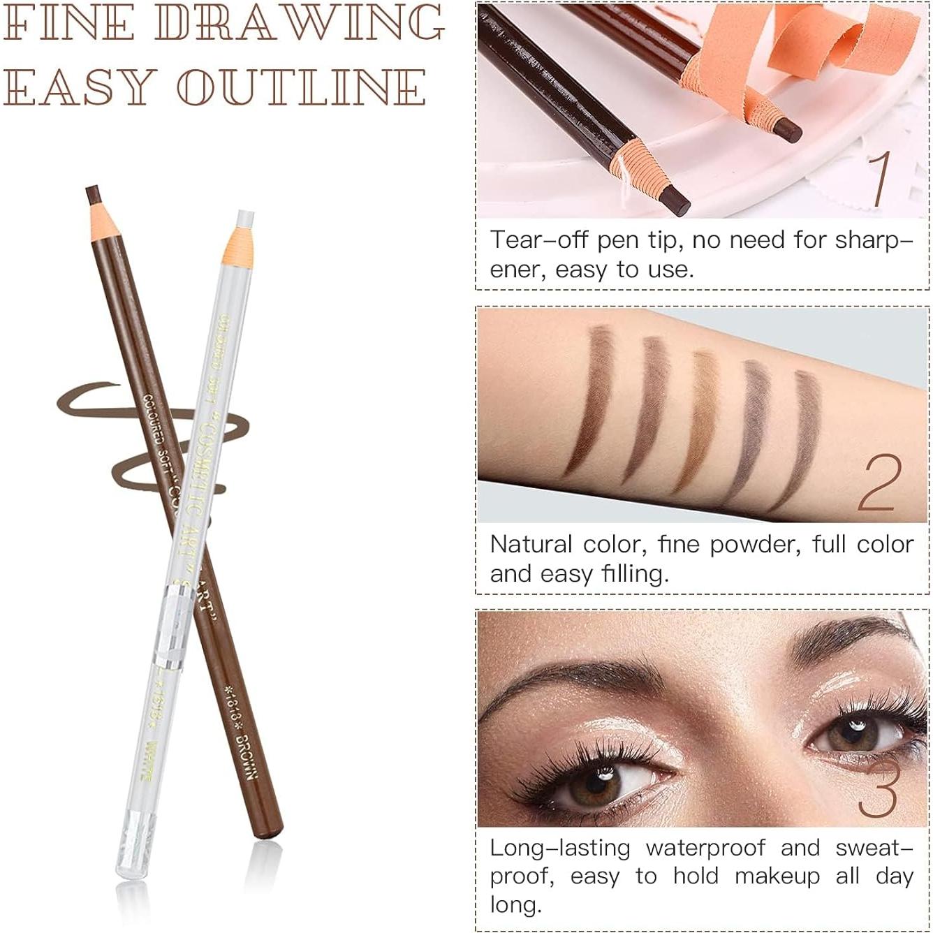 Kit de Lápices de Cejas Impermeables LSxia - 5 Marrón Claro + 1 Blanco