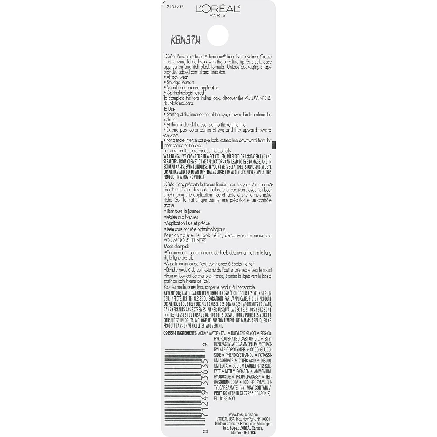 Lápiz de Ojos Voluminoso L'Oreal Paris Negro 10.8g