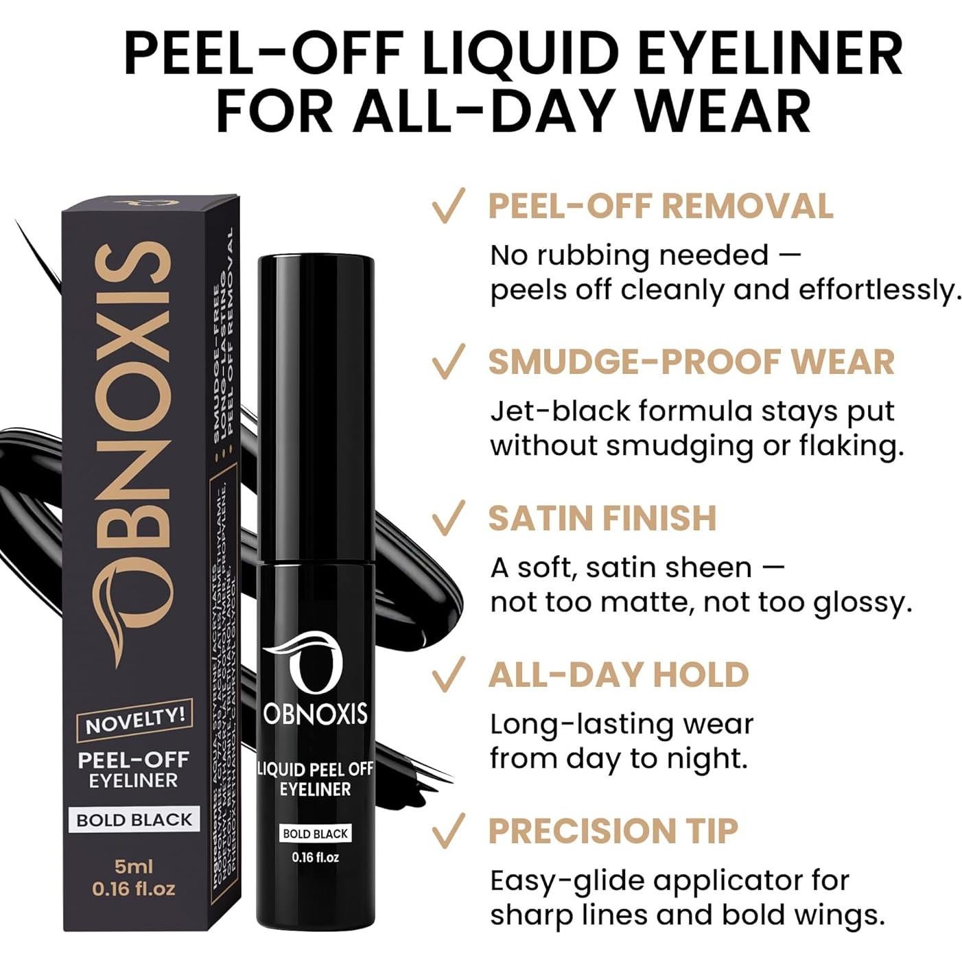 Eyeliner Líquido Peel-Off Obnoxis Negro a Prueba de Manchas
