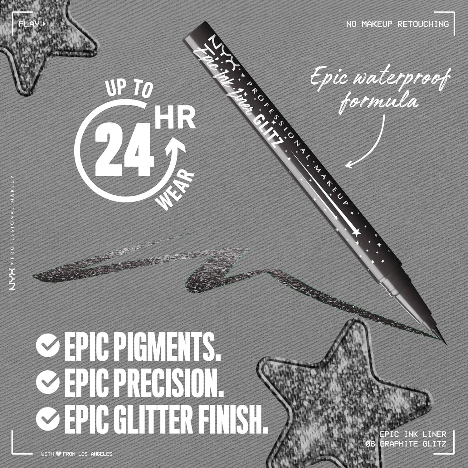 Delineador Líquido Metálico NYX Epic Ink Glitz 06 Brillo Grafito