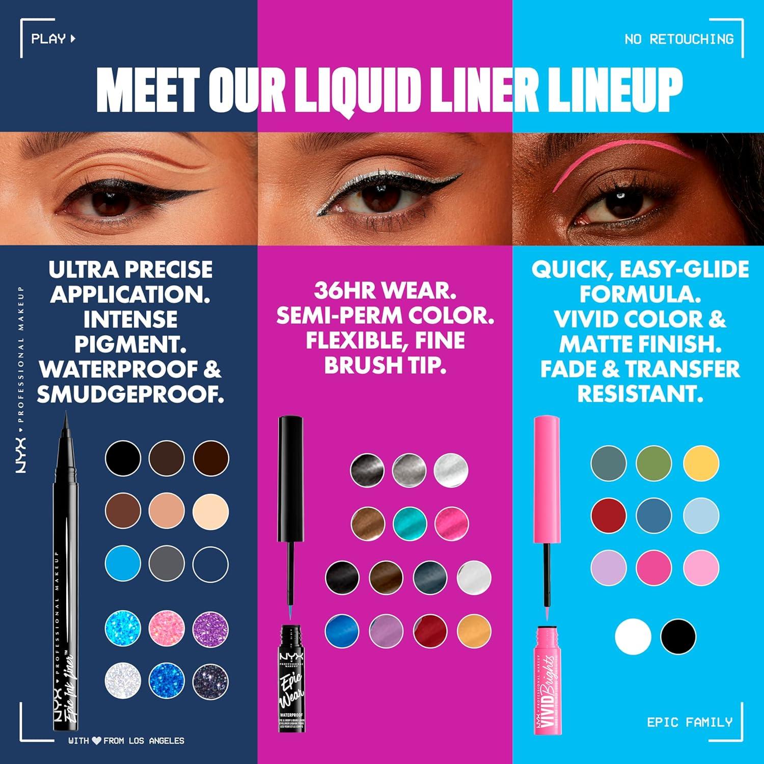 Delineador Líquido Metálico NYX Epic Ink Glitz 06 Brillo Grafito