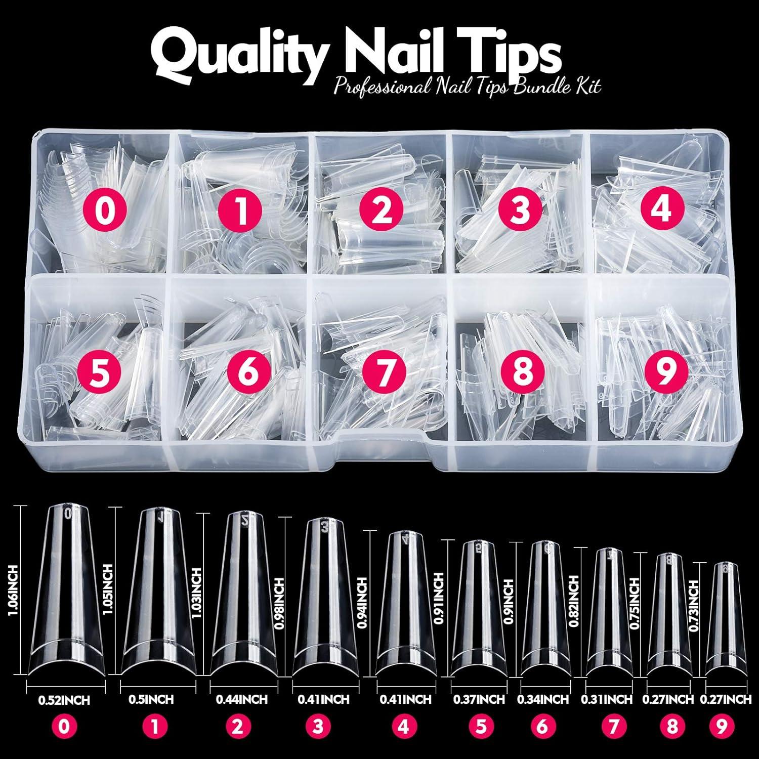 Kit de Uñas Falsas de Coffin Transparentes Teenitor - 500 Pcs