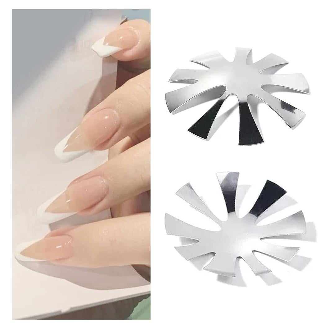 2 Pack Manicure Staniless Steel Edge Trimmer Templates - French Smile Line Cutter New Nail Art 9 Size Almond shape DIY Decorations Plate Module Gel Cutter Tool