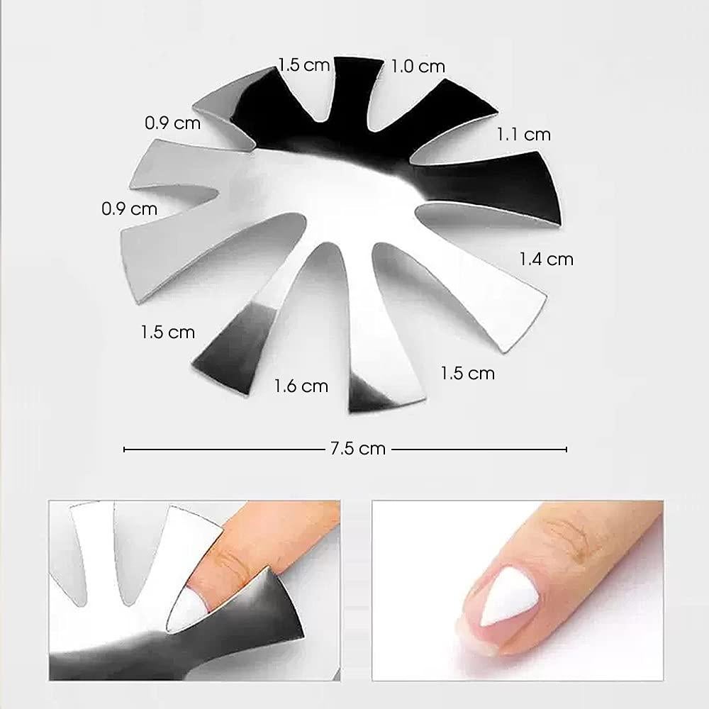 2 Pack Manicure Staniless Steel Edge Trimmer Templates - French Smile Line Cutter New Nail Art 9 Size Almond shape DIY Decorations Plate Module Gel Cutter Tool