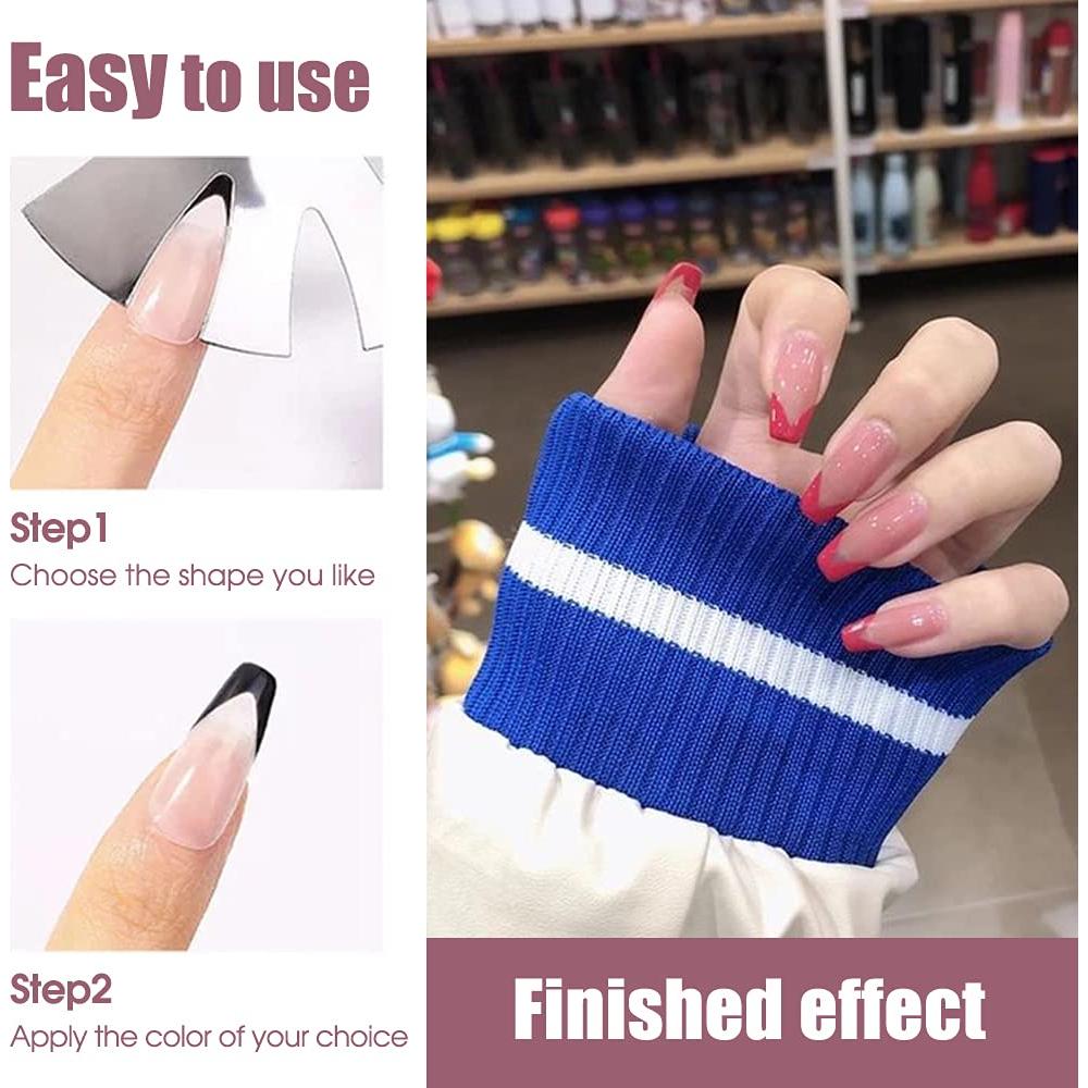 2 Pack Manicure Staniless Steel Edge Trimmer Templates - French Smile Line Cutter New Nail Art 9 Size Almond shape DIY Decorations Plate Module Gel Cutter Tool