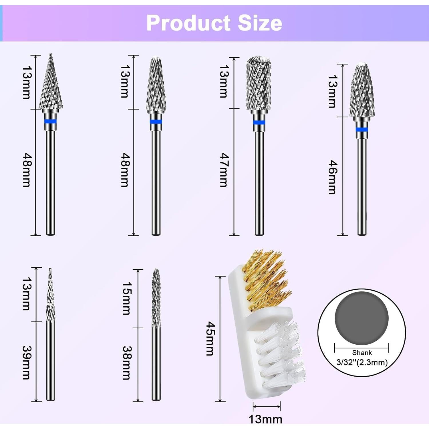 CGBE Brocas de Taladro para Uñas 6 Piezas Carburo 2.35 mm