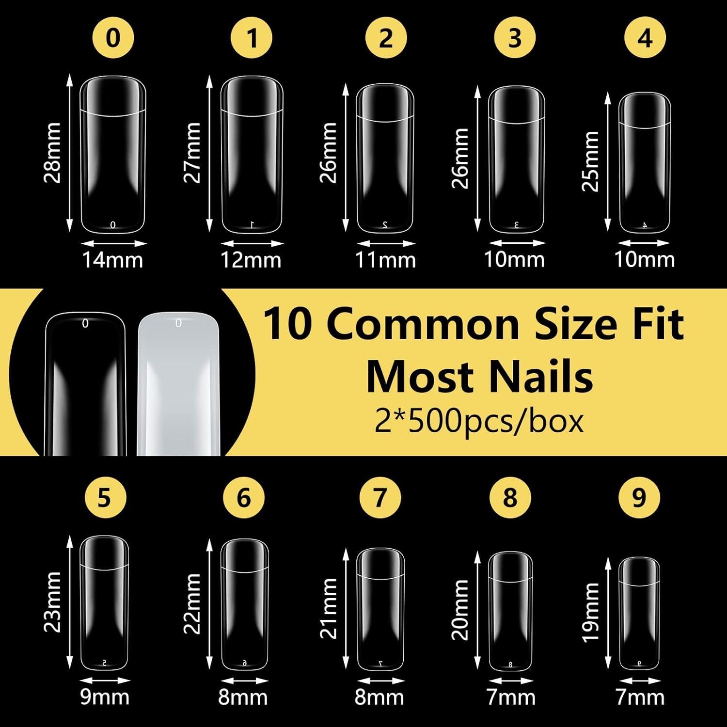 Kit 1000PCS Consejos de Uñas Acrílicas Yokilly Cortos Cuadrados