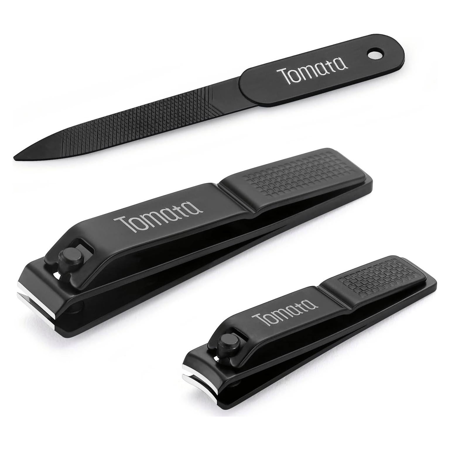 Juego de Cortauñas Gruesas TOMATA con Lima y Estuche - Negro