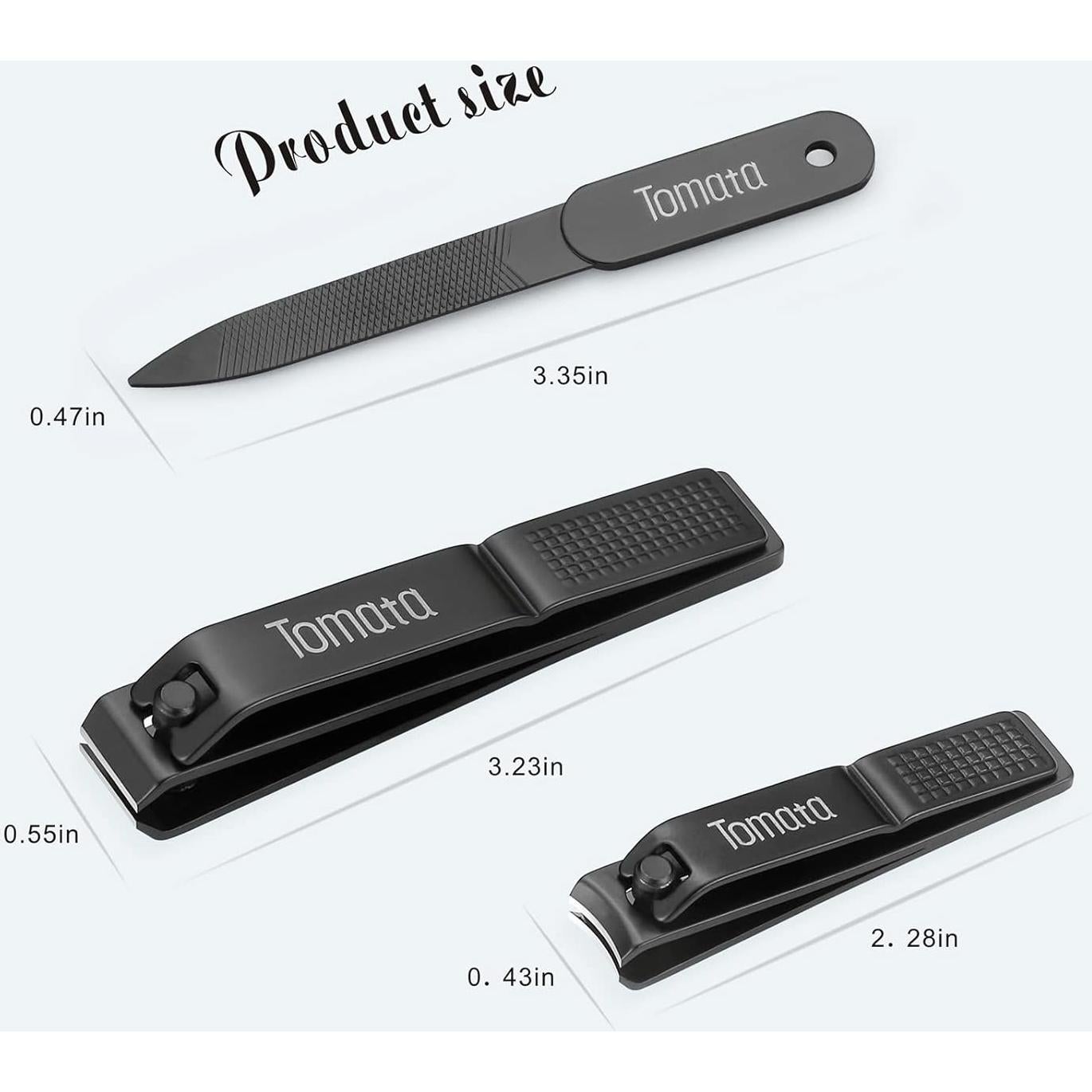 Juego de Cortauñas Gruesas TOMATA con Lima y Estuche - Negro