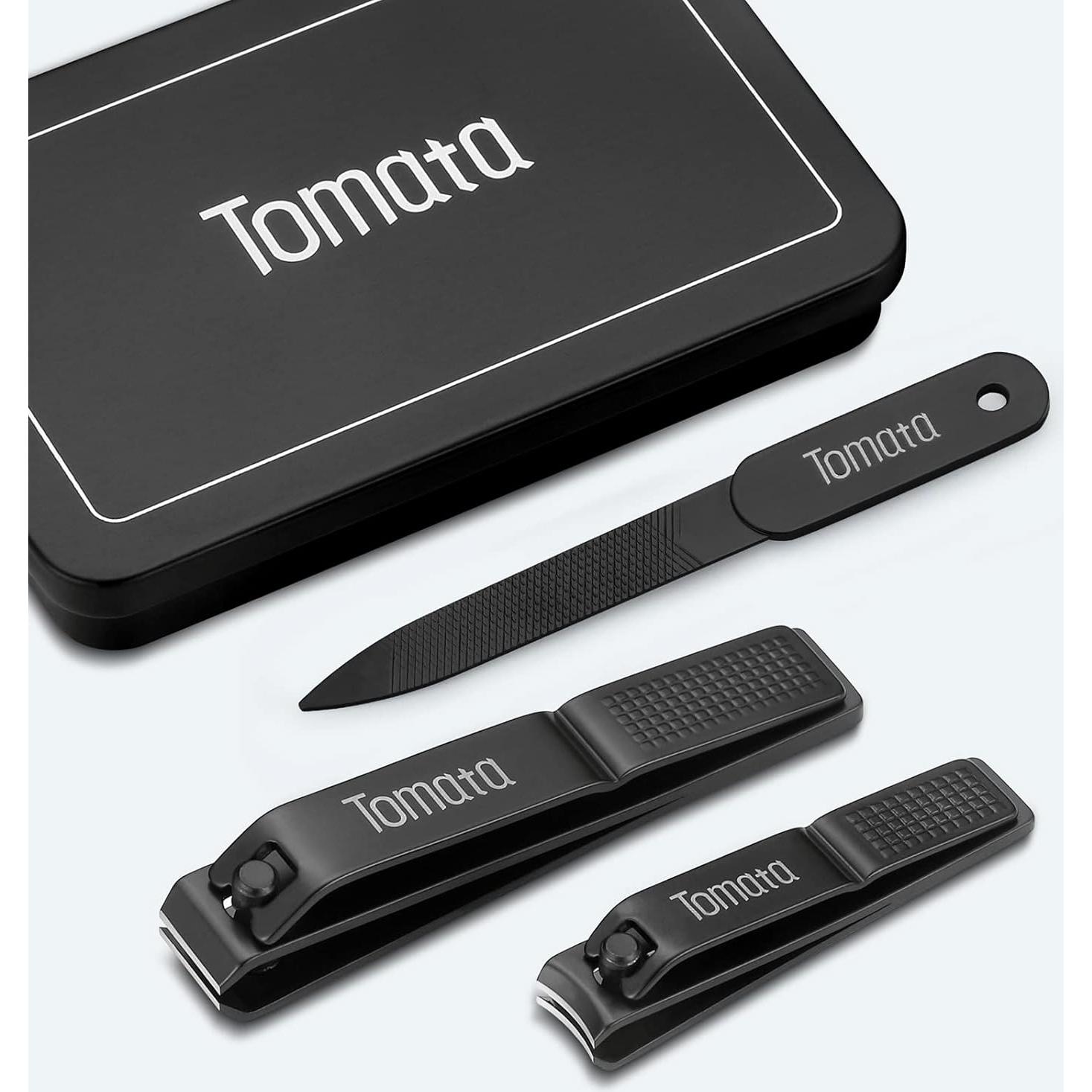 Juego de Cortauñas Gruesas TOMATA con Lima y Estuche - Negro