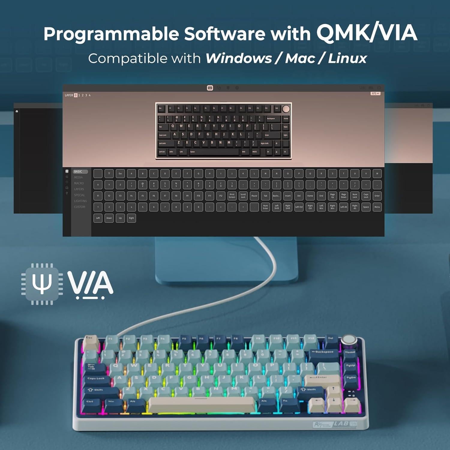 Teclado Mecánico Inalámbrico RK Royal Kludge R75 75% RGB