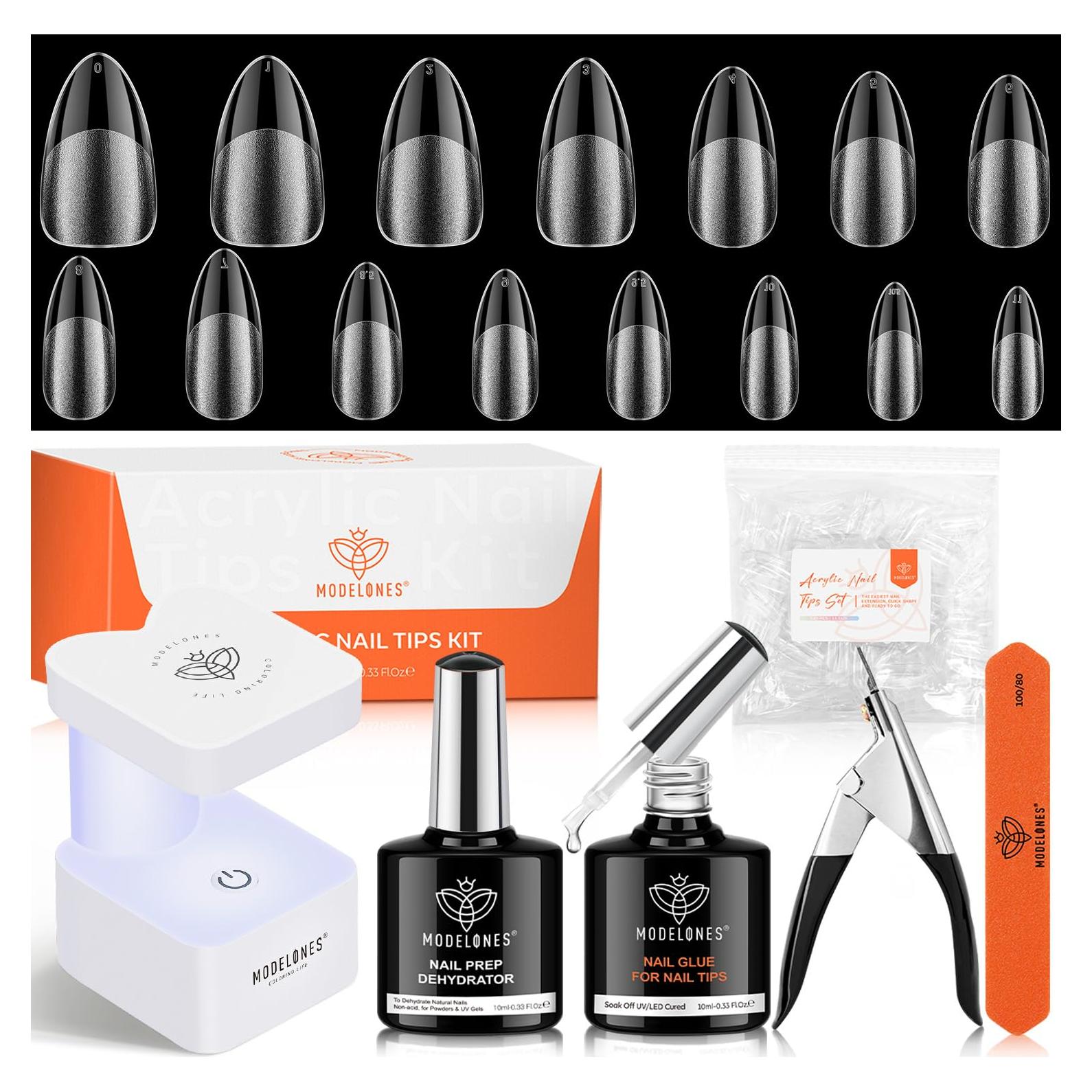 Kit de Uñas de Gel Modelones Almendra 15 Tamaños 510 Pcs