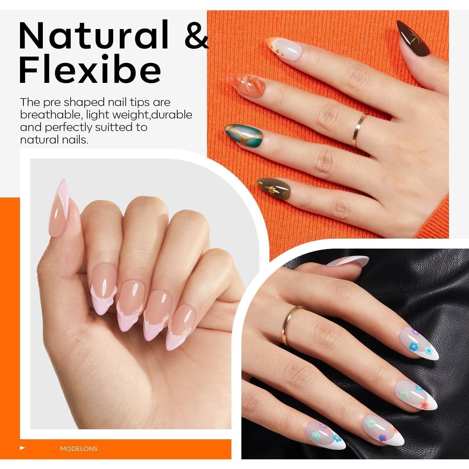 Kit de Uñas de Gel Modelones Almendra 15 Tamaños 510 Pcs