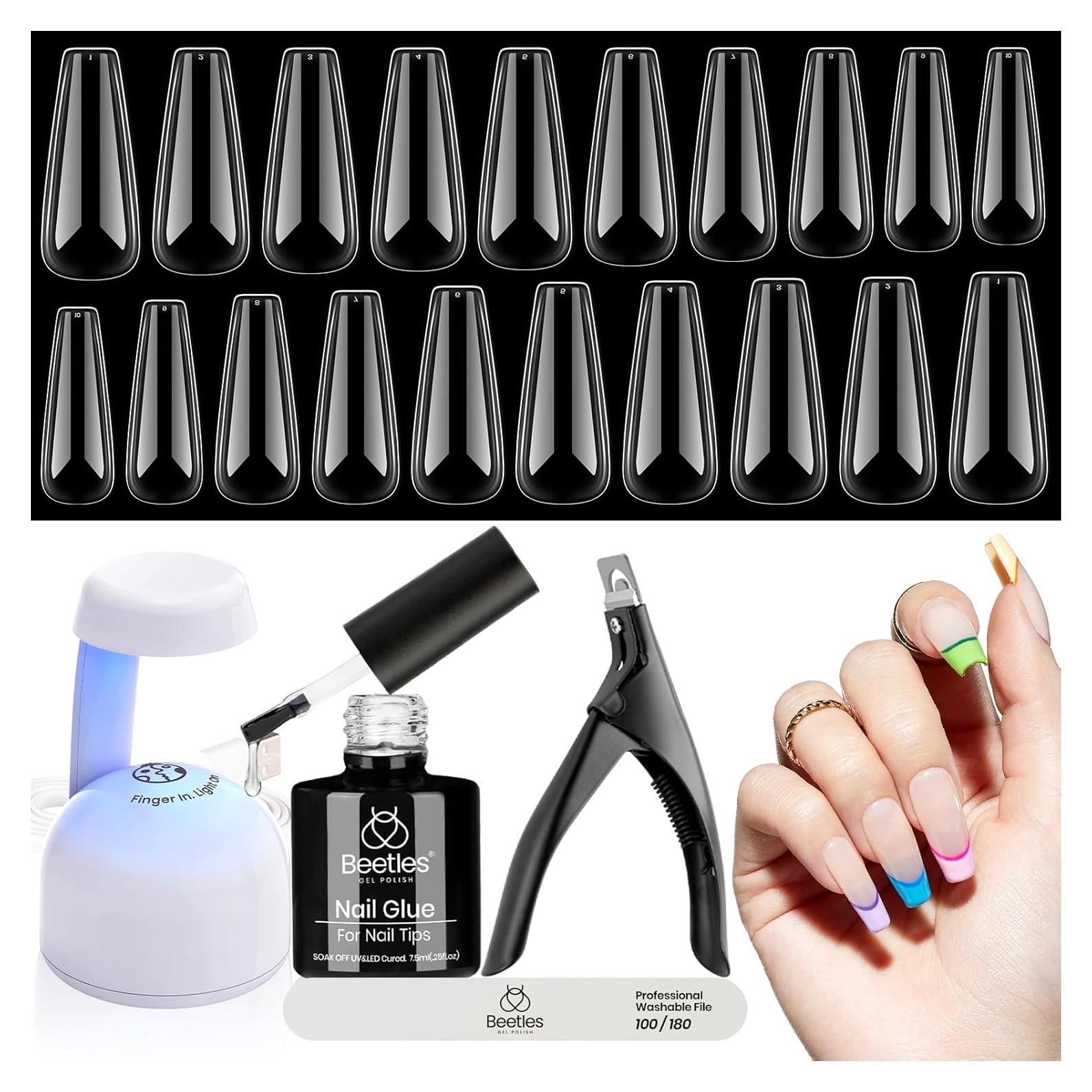 Kit de Uñas de Gel Beetles 240 PCS Coffin con Lámpara LED