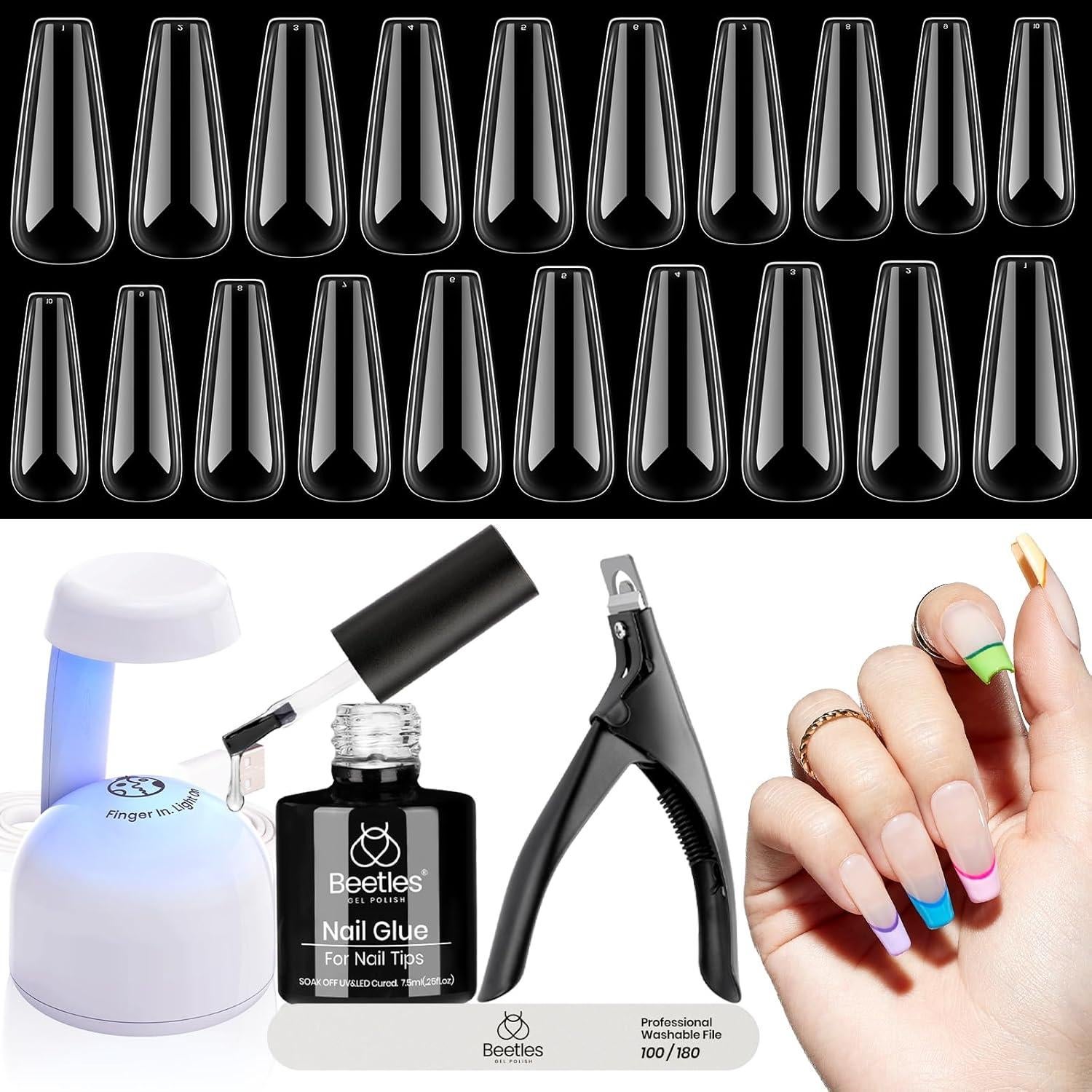 Kit de Uñas de Gel Beetles 240 PCS Coffin con Lámpara LED