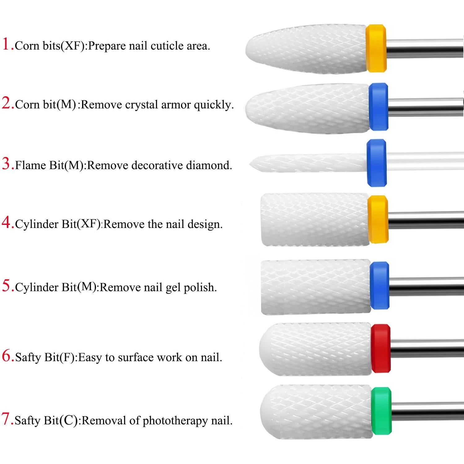 Juego de 20 Brocas para Uñas ERUIKA Cerámica y Diamante