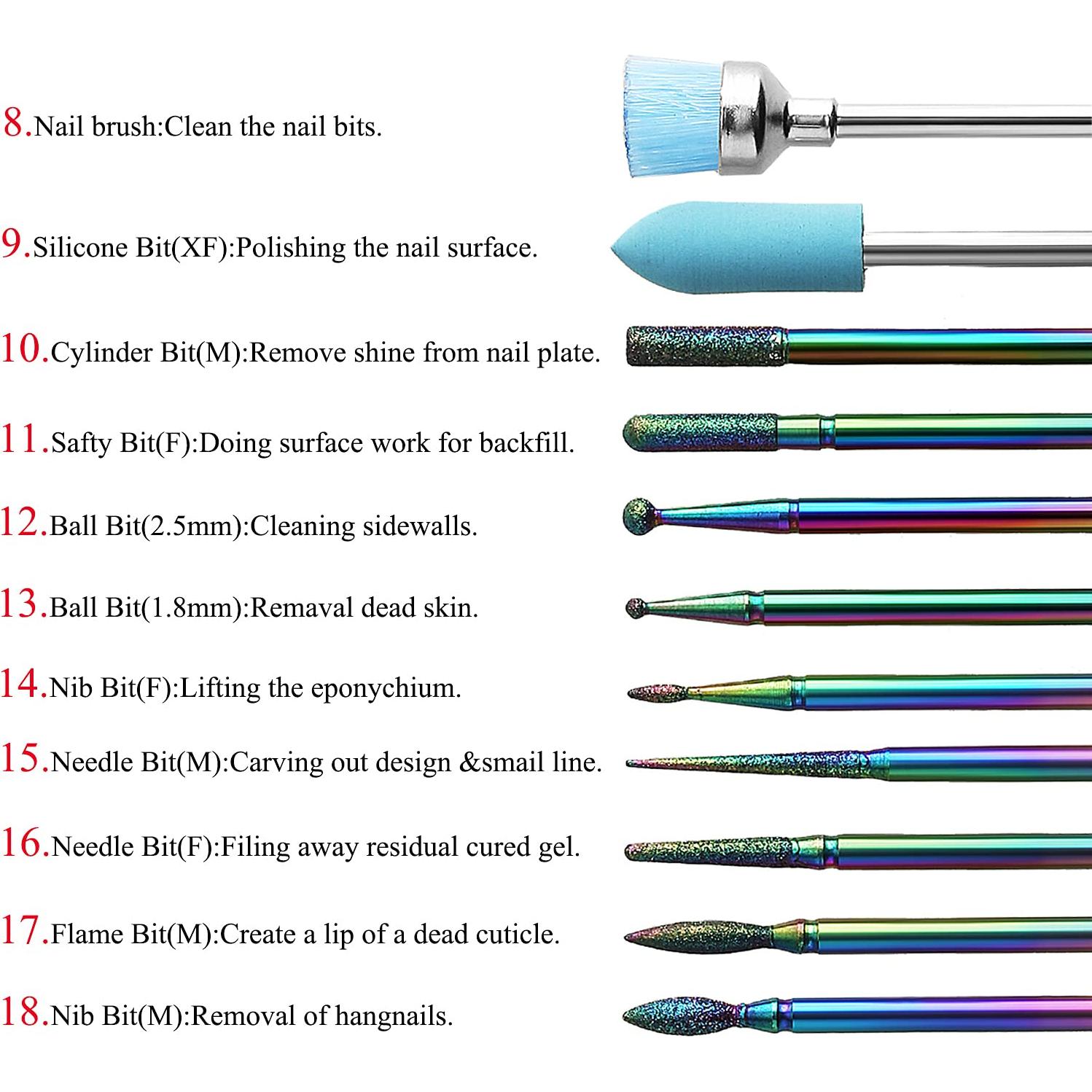 Juego de 20 Brocas para Uñas ERUIKA Cerámica y Diamante