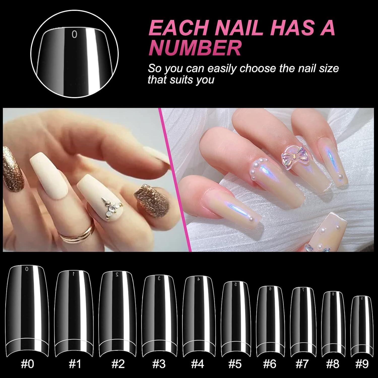 Kit de Uñas Falsas Transparentes Krofaue 100 Pcs con Pegamento