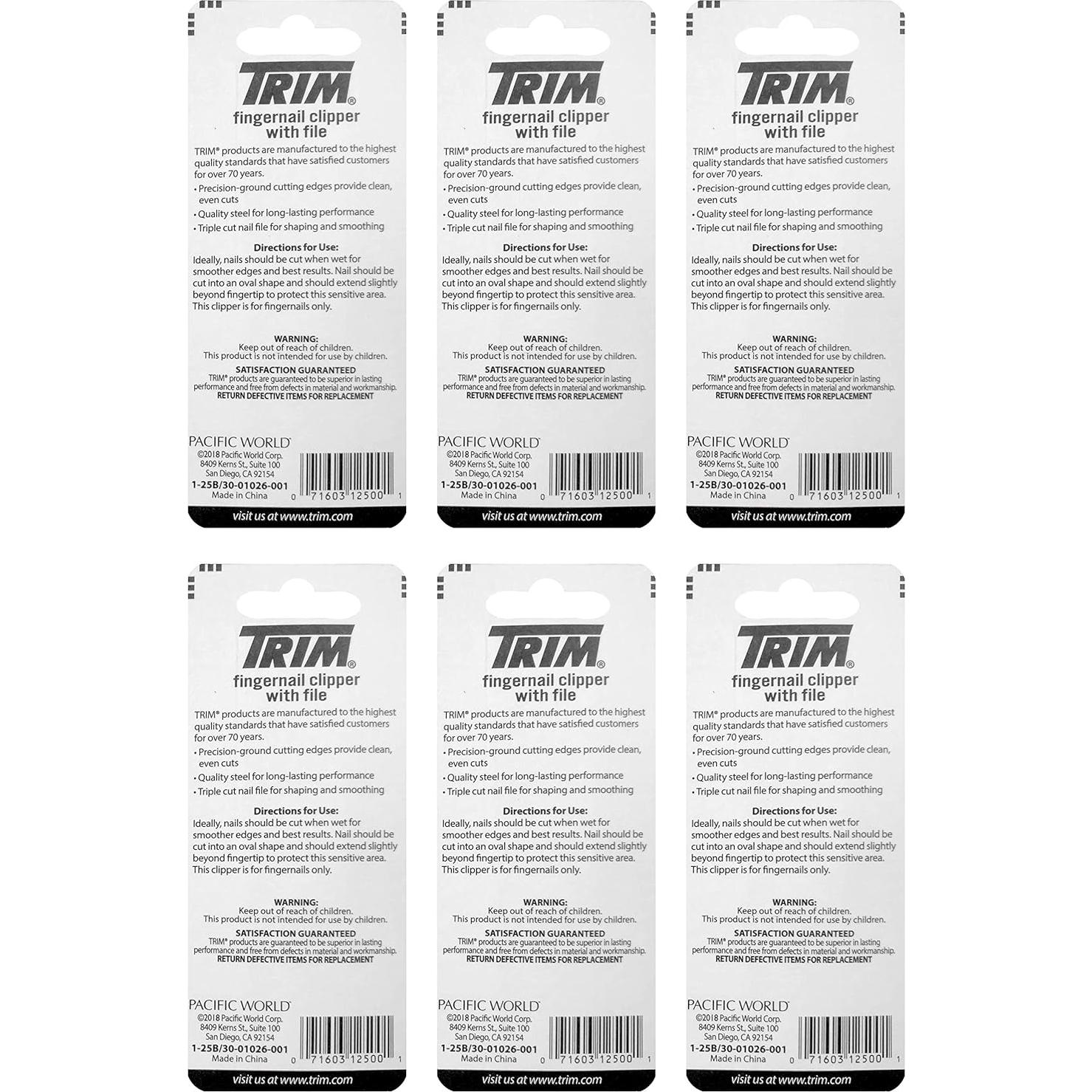 Cortador de Uñas Trim con Lima - Paquete de 6 Unidades