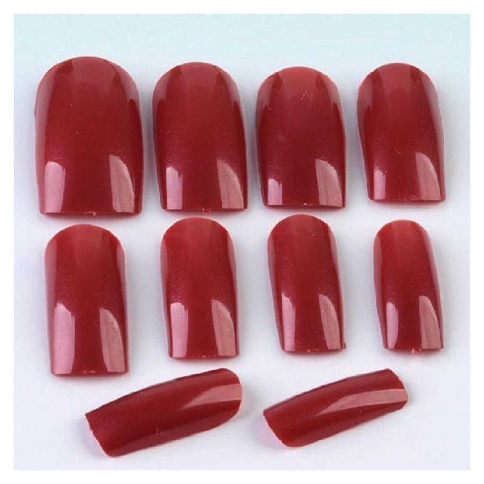 500 Uñas Falsas Francesas ABS Rojo Oscuro en 10 Tamaños