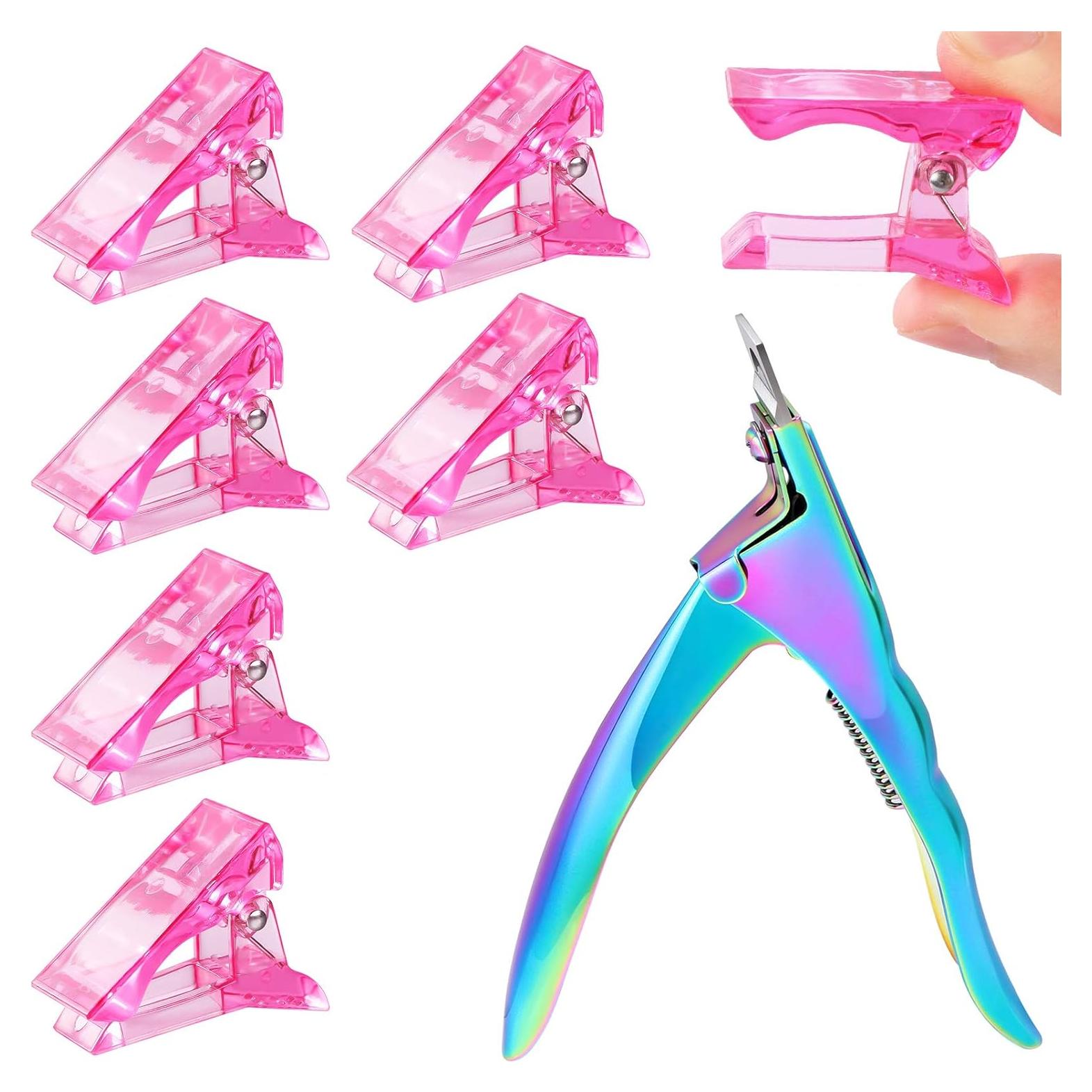 6 Clips de Uñas de Gel Polimérico MIKIMIQI + Cortador Arcoíris