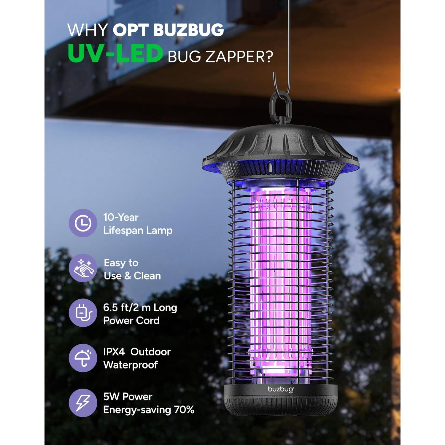 Zapper de Insectos Buzbug MO-008C LED Impermeable 10 Años