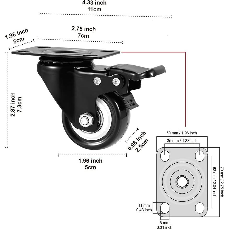 Juego de 4 ruedas giratorias ASHGOOB 5 cm con freno
