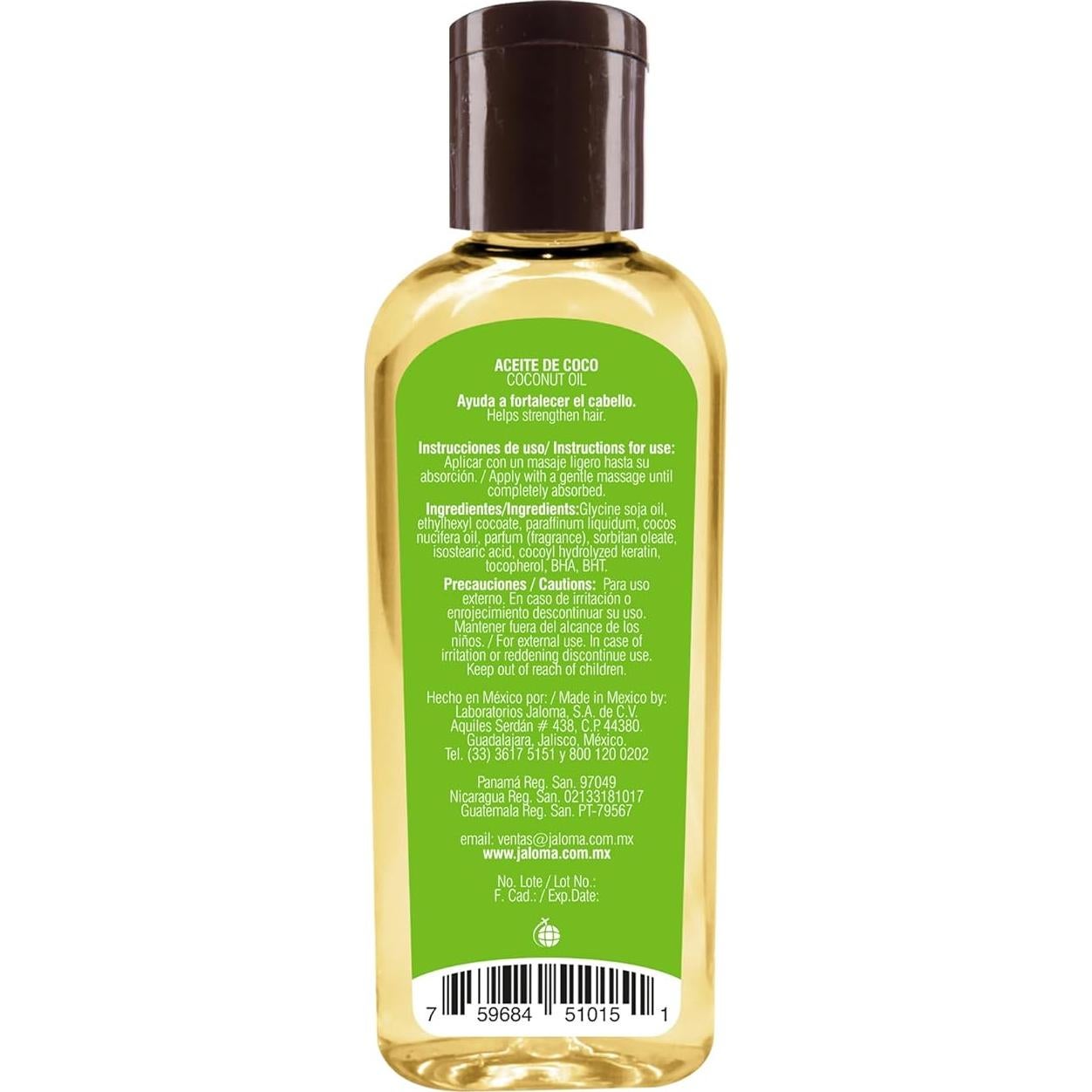 Aceite de Coco JALOMA con Queratina 118 ml - Fortalece el Cabello