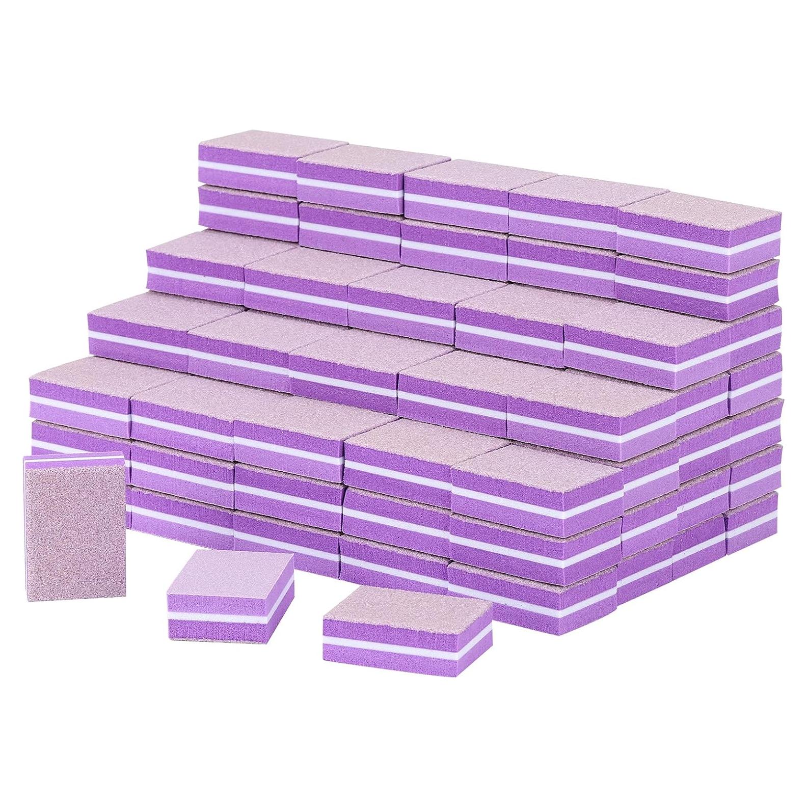 100 Pcs Mini Pulidores para Uñas Morado 100/180 Grano