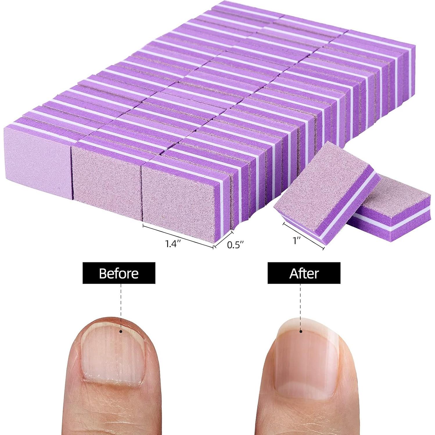 100 Pcs Mini Pulidores para Uñas Morado 100/180 Grano