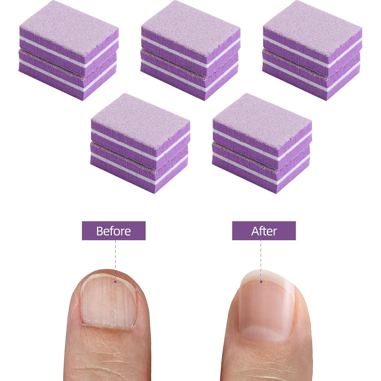 50 Piezas Mini Bloques de Pulido de Uñas Morado 180/100 Grit