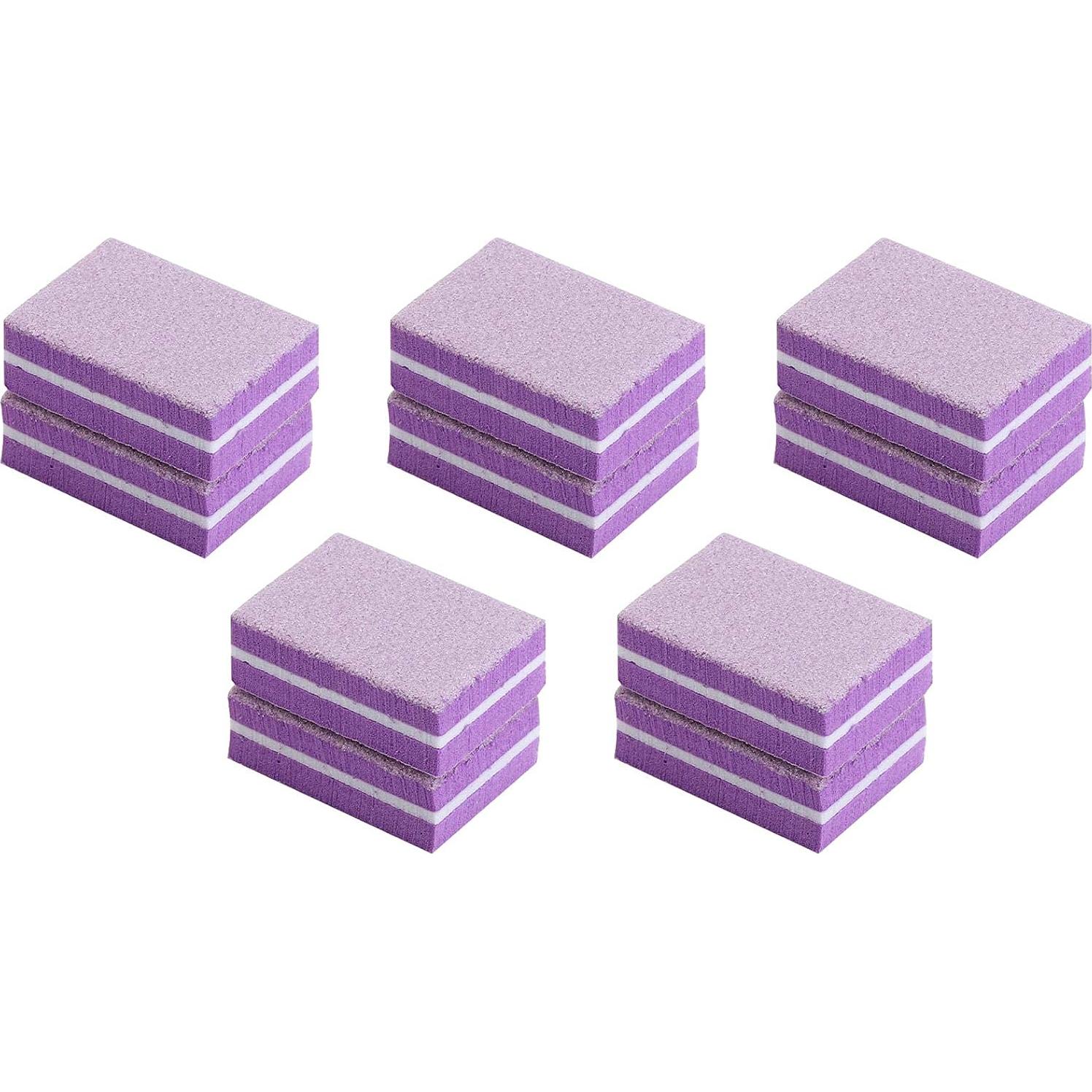 50 Piezas Mini Bloques de Pulido de Uñas Morado 180/100 Grit