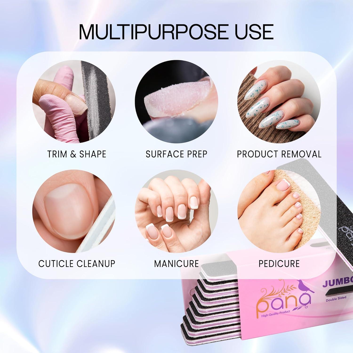 10 Limatips Jumbo PANA Doble Cara 80/80 Negro para Uñas