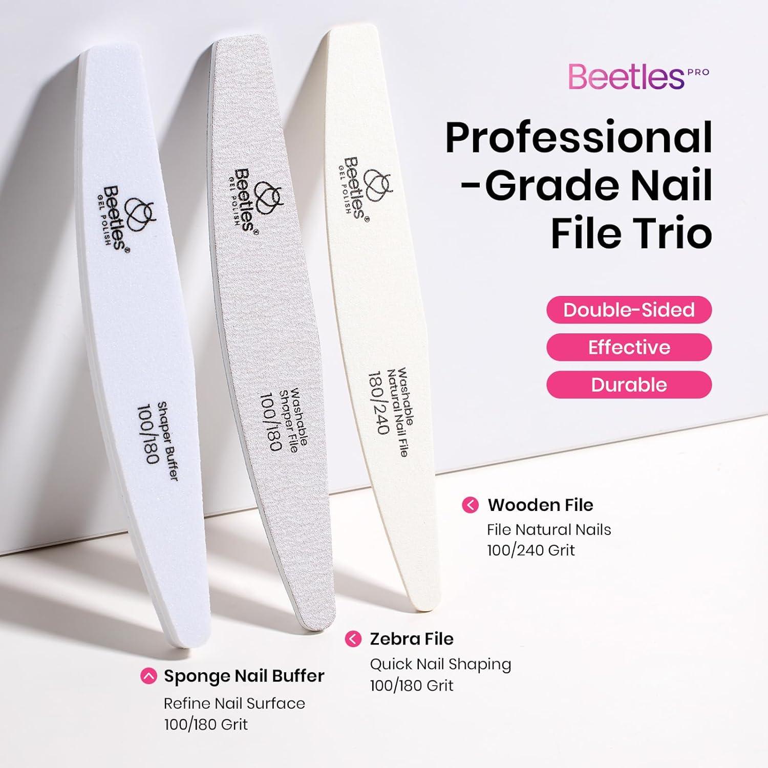 Juego de Limas y Pulidores de Uñas Beetles 3 Pcs 100/180/240 Granos