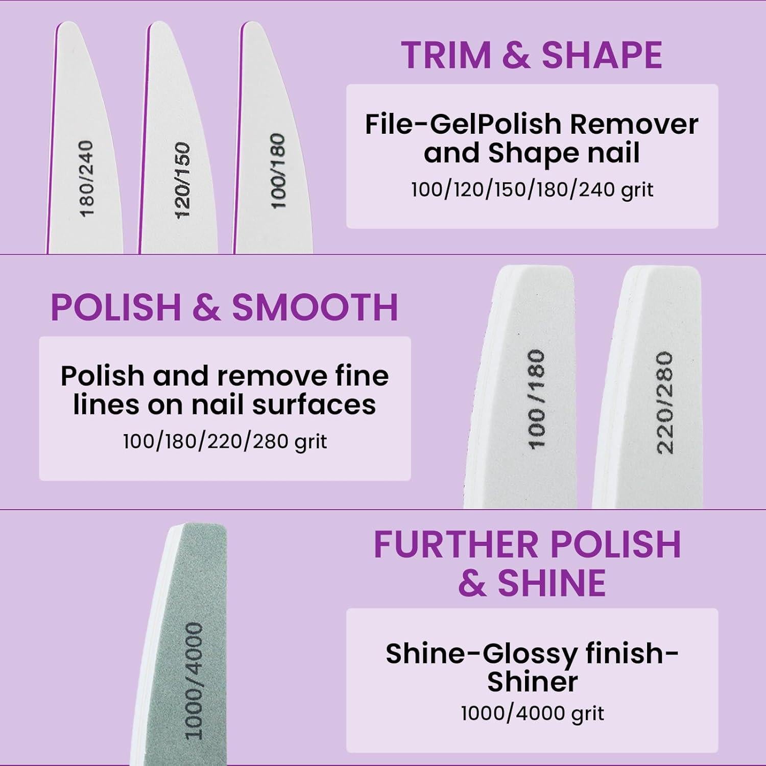 Juego de 6 Limas y Pulidores de Uñas ESUOHYM - Granos 100 a 4000